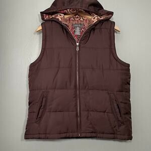Chocolate Brown Hooded Puffer Vest Womens Size Medium Gilet Western Equestrian